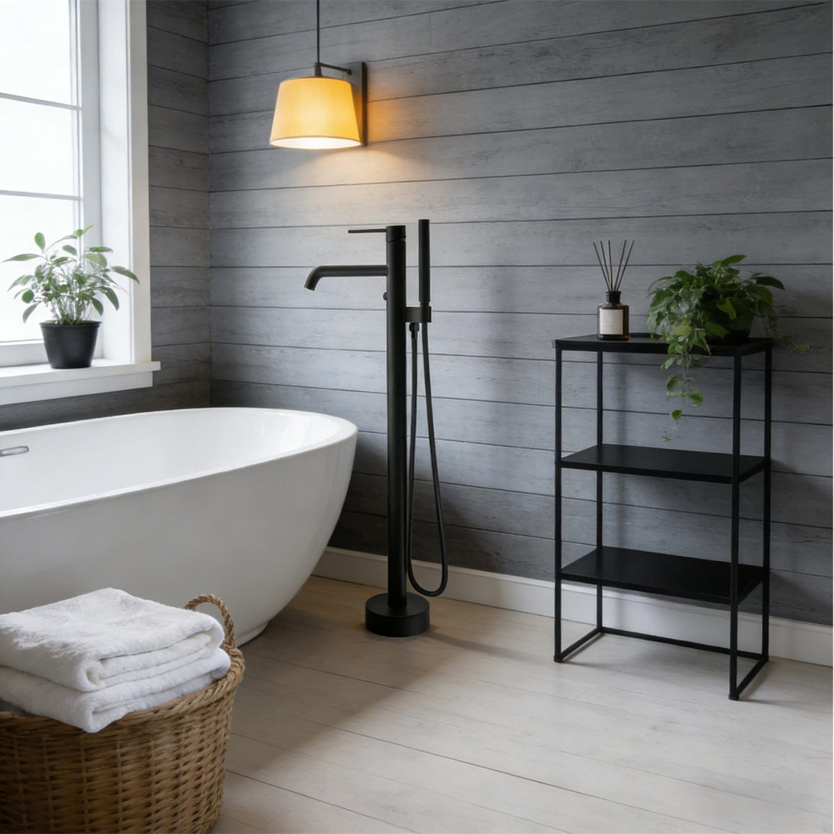 Nisshin High Flow Freestanding Tub Faucet with Hand Shower