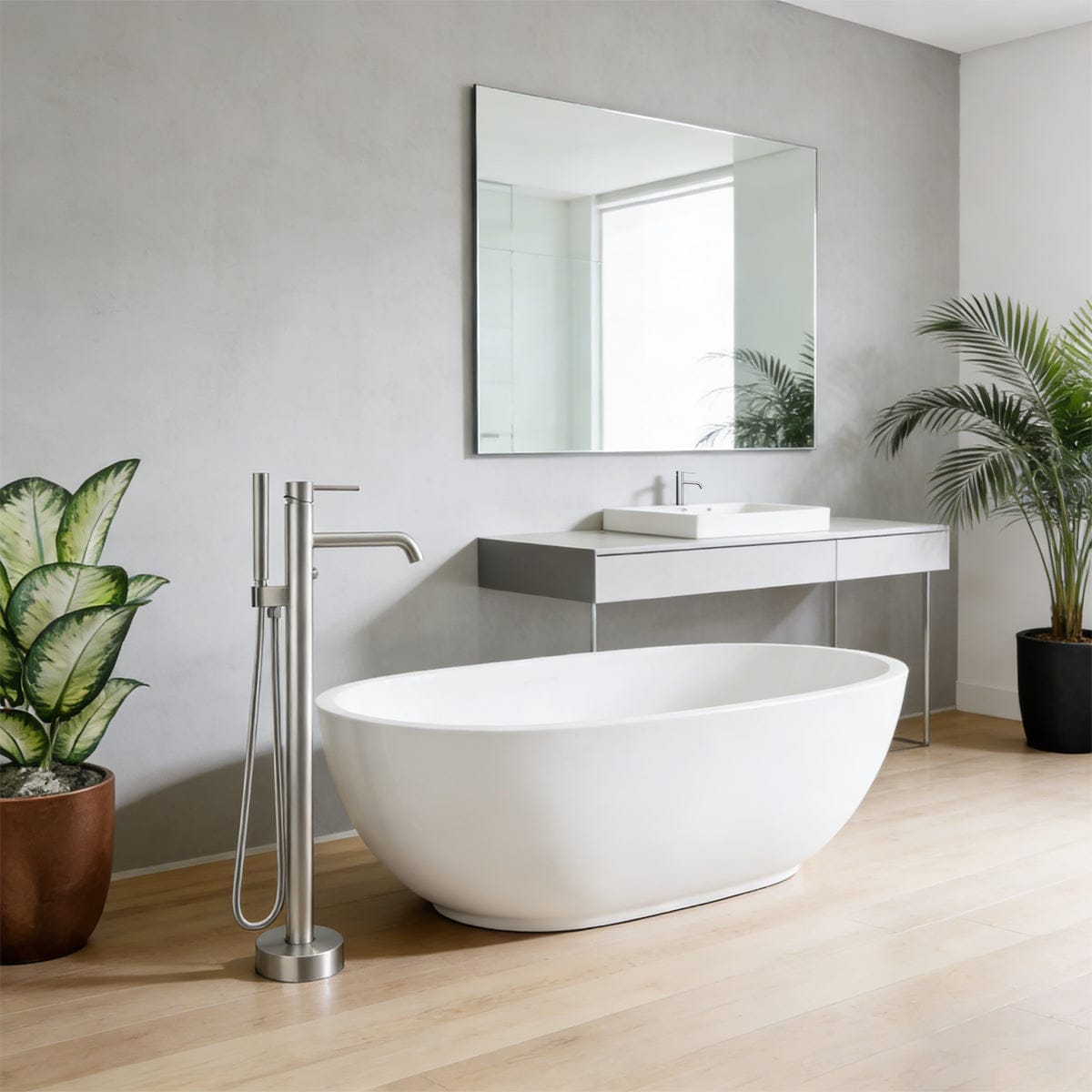 Nisshin High Flow Freestanding Tub Faucet with Hand Shower