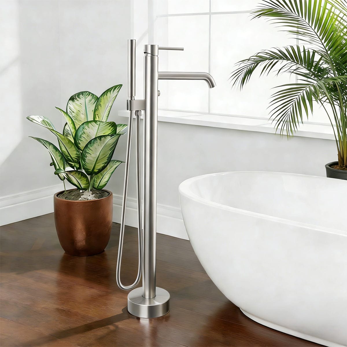 Nisshin High Flow Freestanding Tub Faucet with Hand Shower