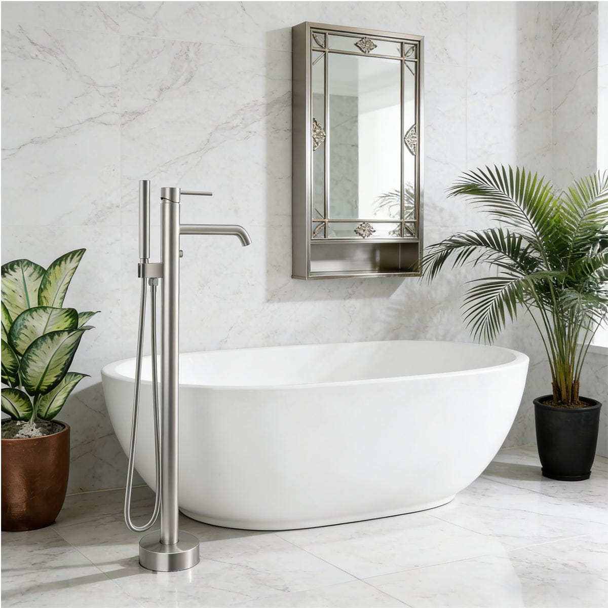 Nisshin High Flow Freestanding Tub Faucet with Hand Shower