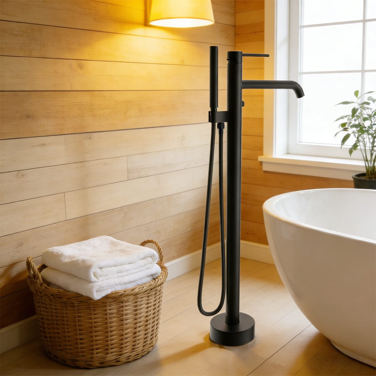 Nisshin High Flow Freestanding Tub Faucet with Hand Shower