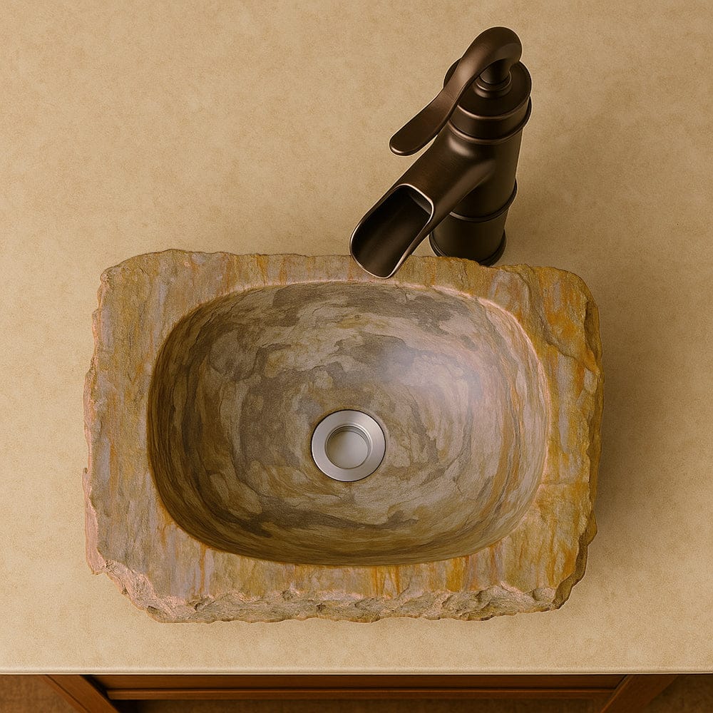 Paden Petrified Wood Vessel Sink - Natural Interior