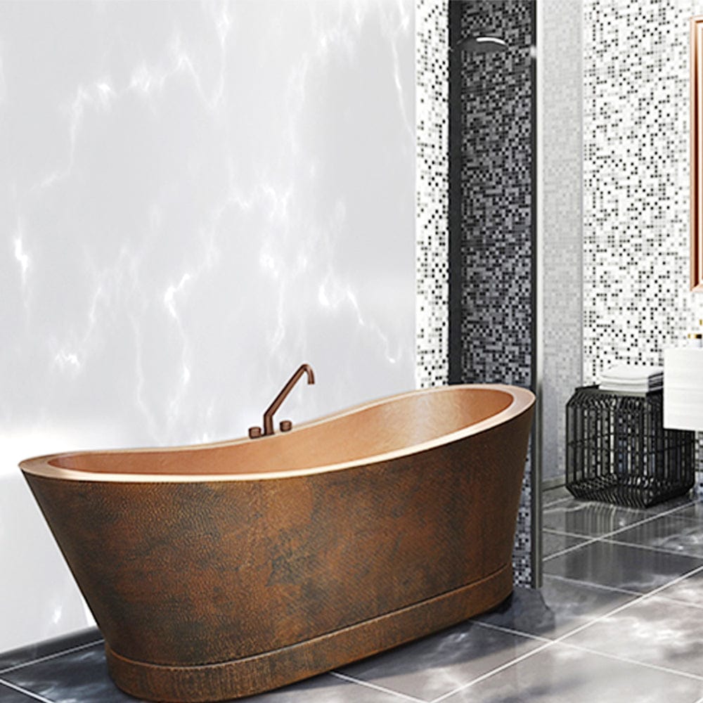 Paker Hammered Copper Double-Slipper Tub with Pedestal