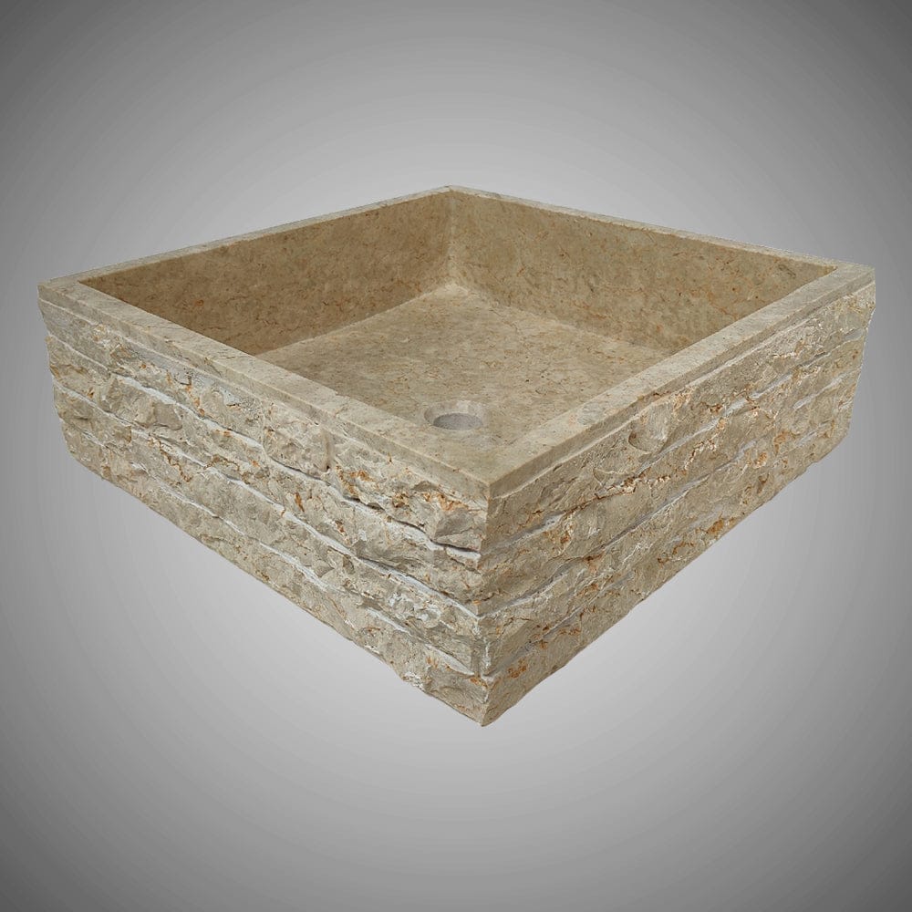 Paldey Marble Vessel Sink with Chiseled Exterior - Light Cream