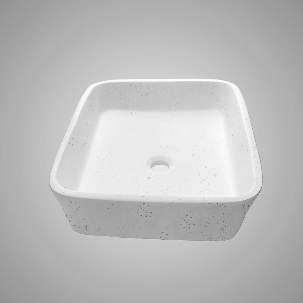 Paspen Rectangular Cast Concrete Vessel Sink - White