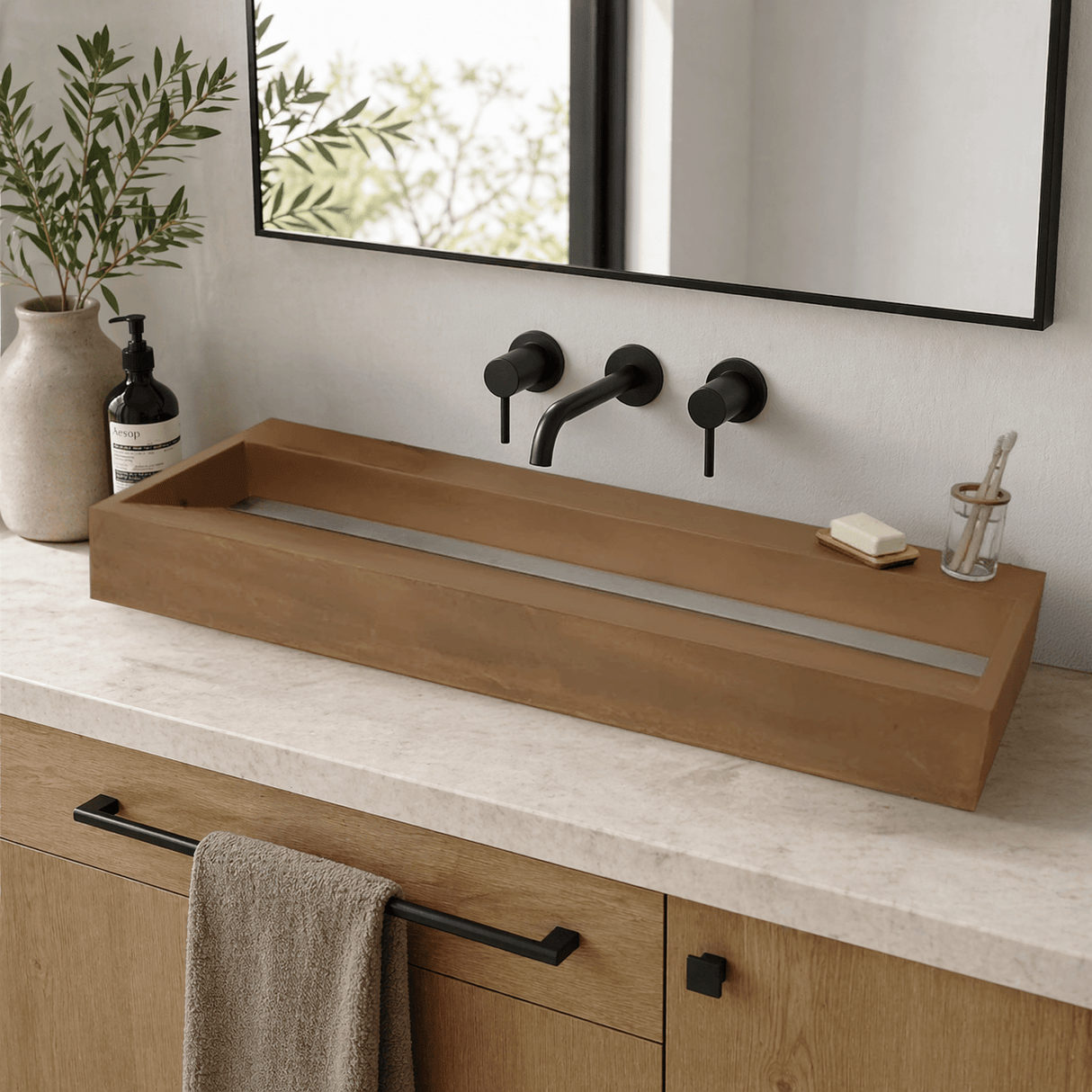 Prospero Rectangular Cast Concrete Vessel Sink - Vintage Brown