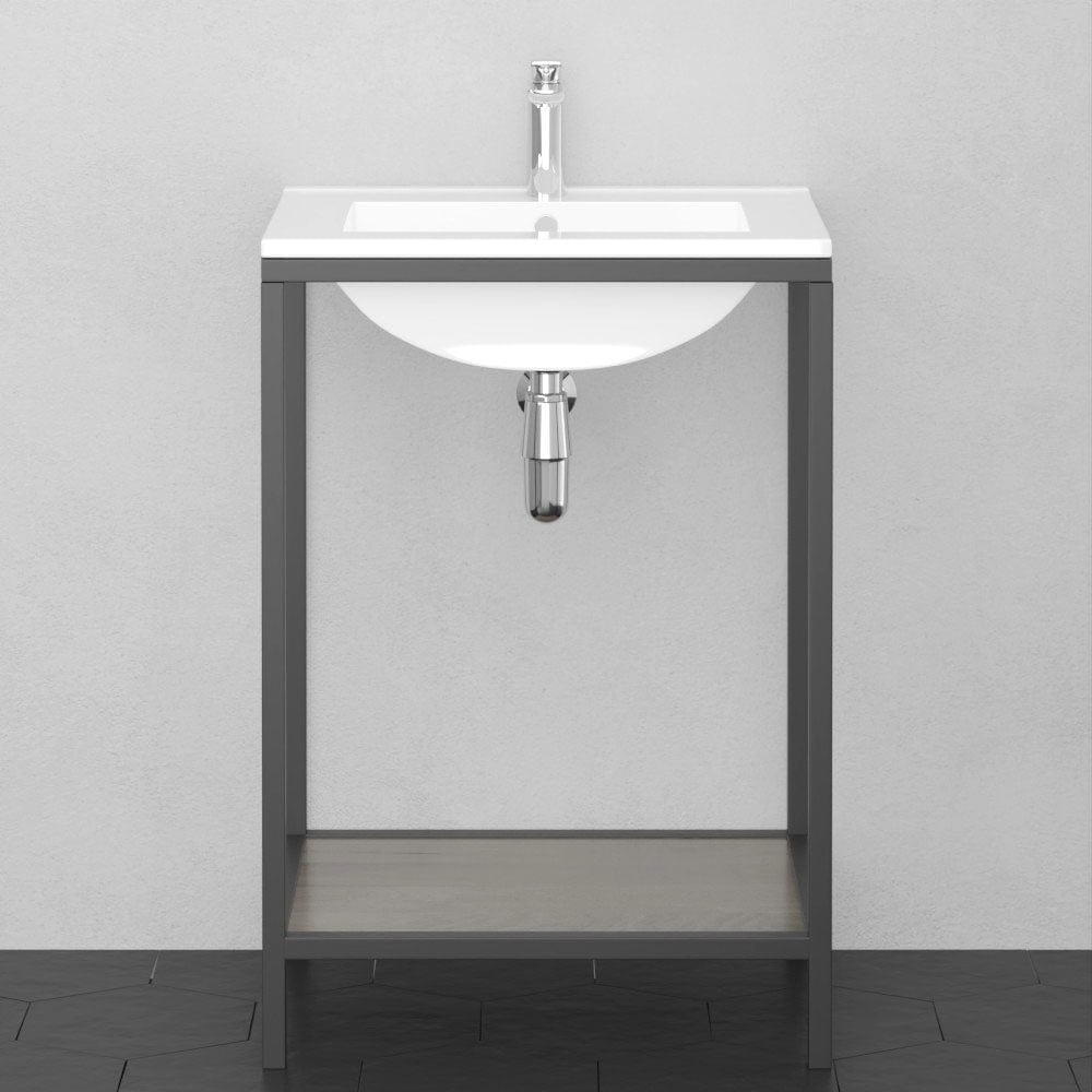 Regina Vitreous China Console Bathroom Sink with Black Powdercoat Iron Stand