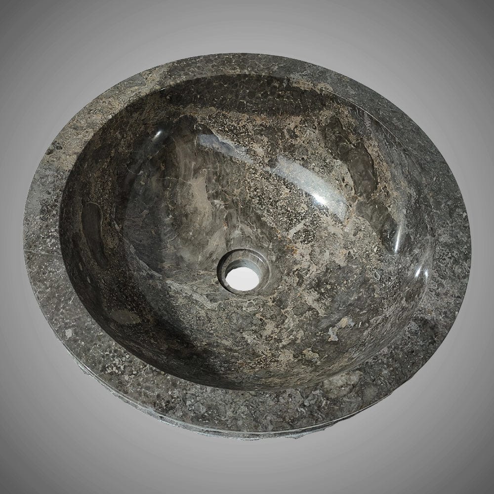 Rensen Marble Vessel Sink with Chiseled Exterior - Polished Grey Interior