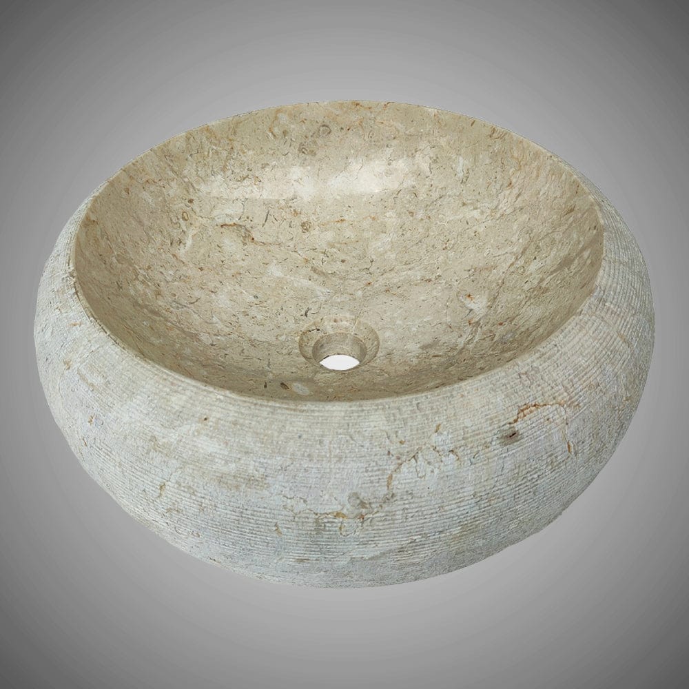 Repley Marble Vessel Sink with Polished Interior - Cream