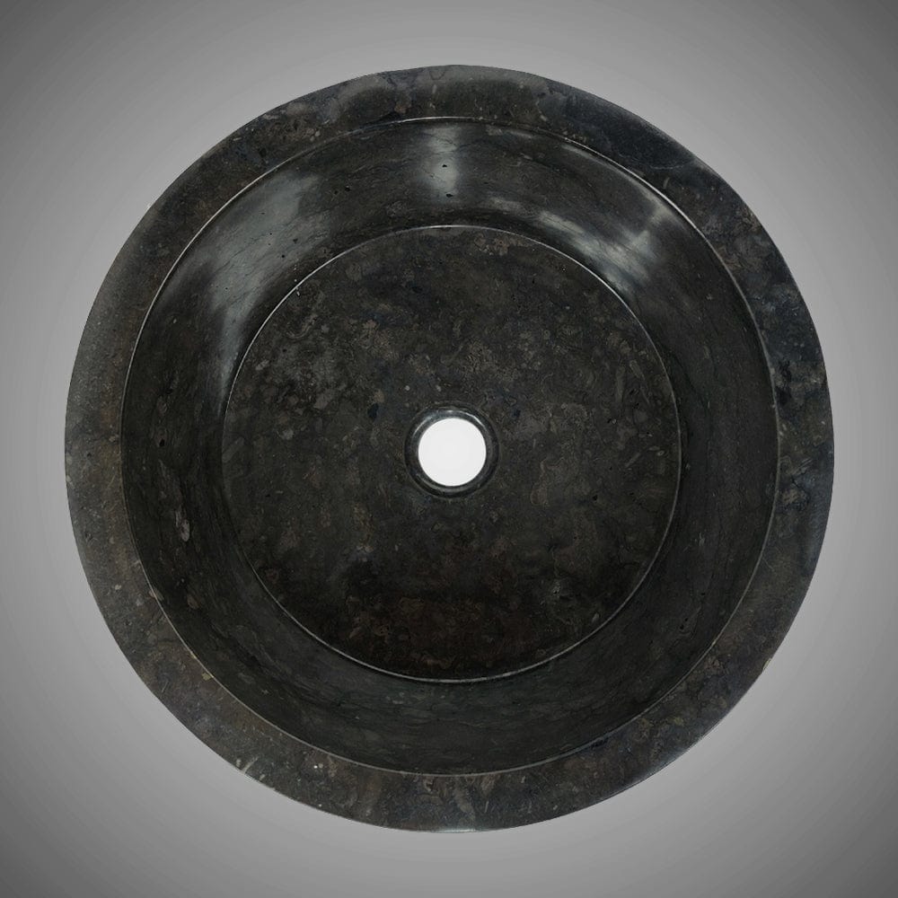 Retaka Marble Vessel Sink with Hammered Exterior - Polished Black Interior