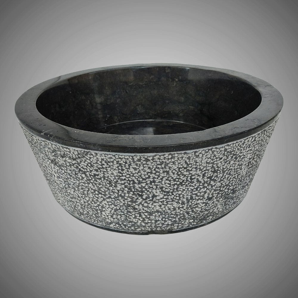 Retaka Marble Vessel Sink with Hammered Exterior - Polished Black Interior
