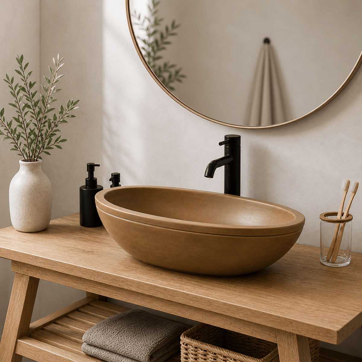 Rocco Cast Concrete Oval Vessel Sink - Vintage Brown