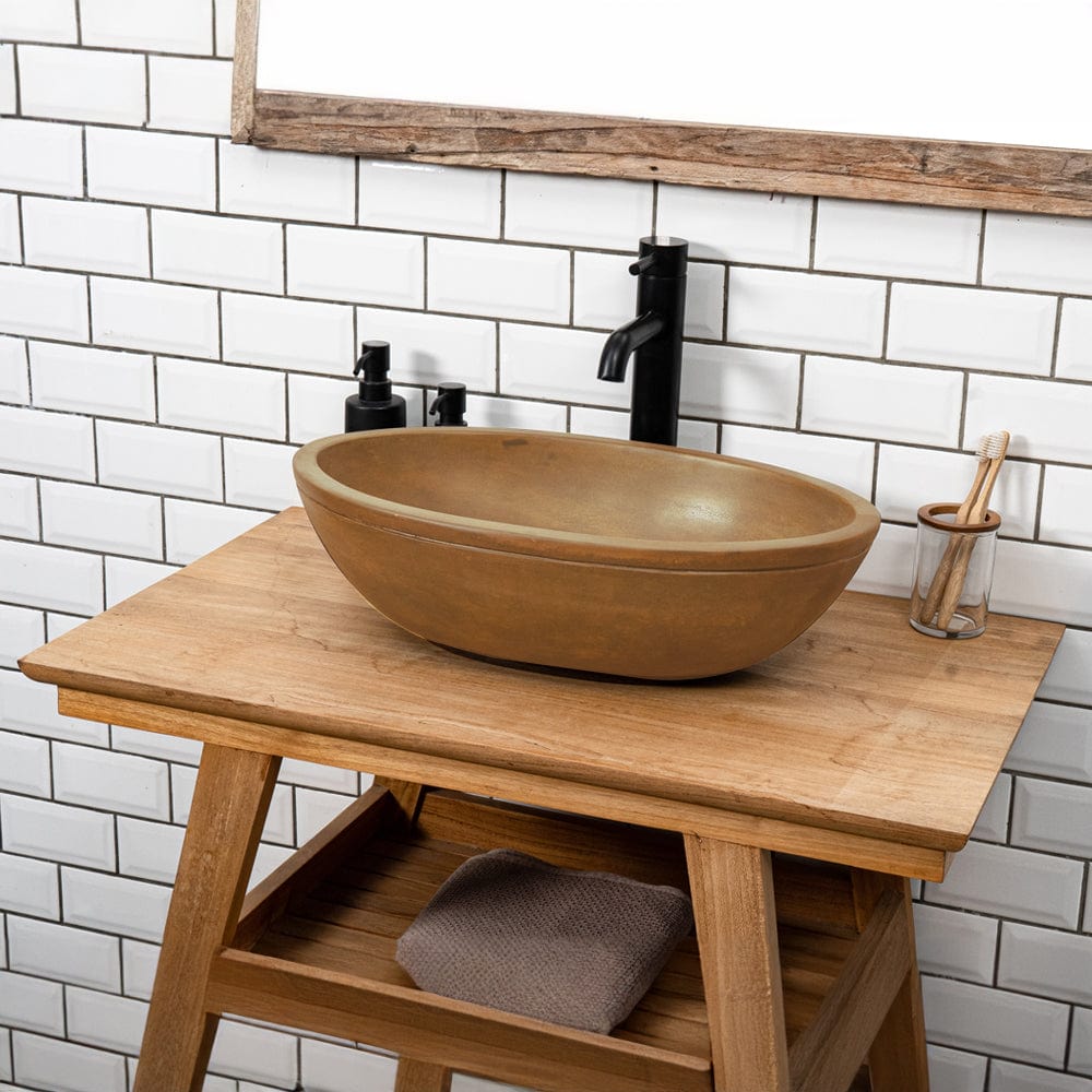 Rocco Cast Concrete Oval Vessel Sink - Vintage Brown