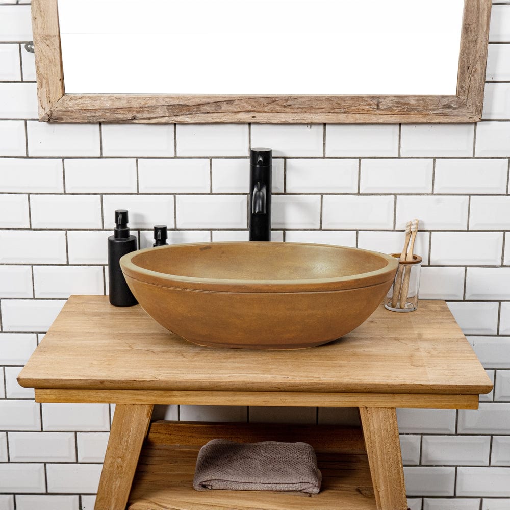 Rocco Cast Concrete Oval Vessel Sink - Vintage Brown