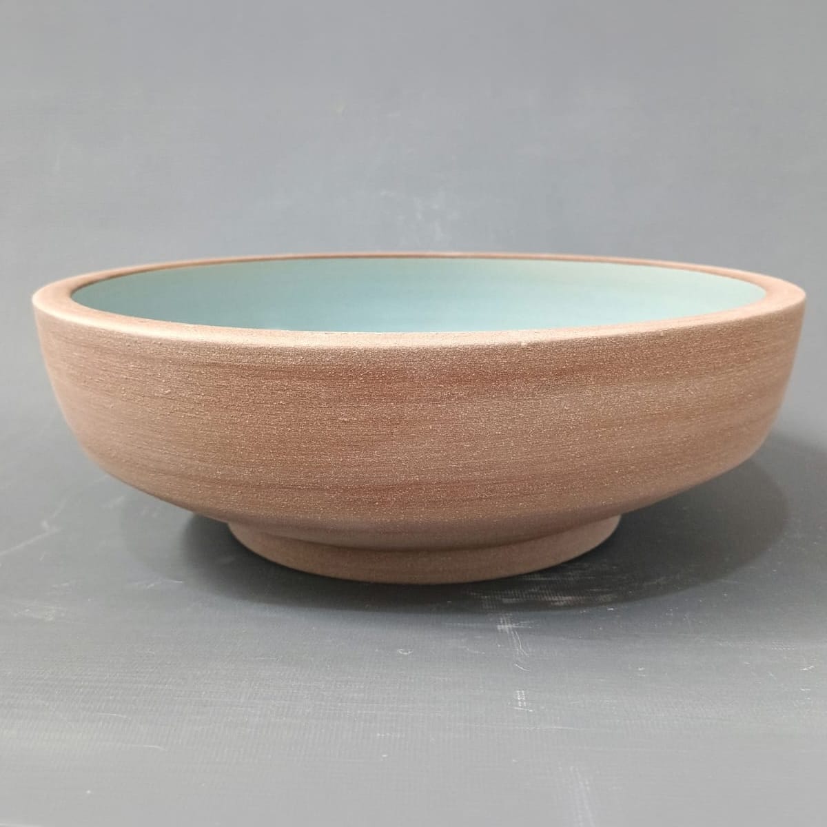 Selva Round Vessel Ceramic Concrete Sink - Aquamarine Ceramic Interior with Mocha Exterior