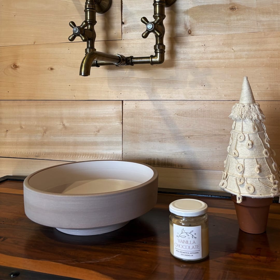 Selva Round Vessel Ceramic Concrete Sink - Satin White Ceramic Interior with Light Grey Exterior
