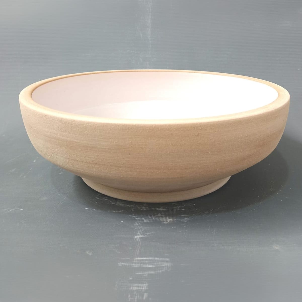 Selva Round Vessel Ceramic Concrete Sink - Satin White Ceramic Interior with Sand Exterior