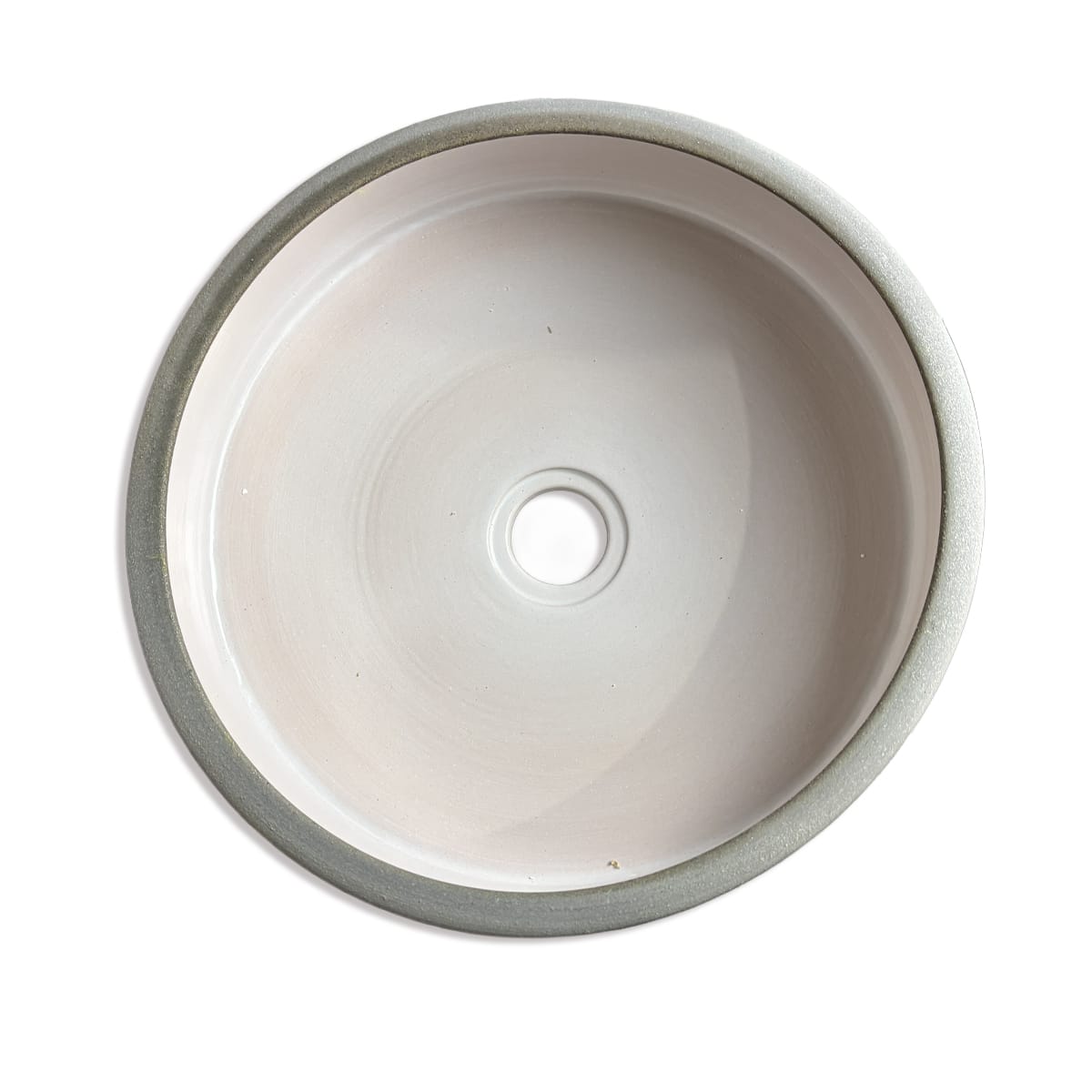 Selva Round Vessel Ceramic Concrete Sink - Smooth White Ceramic Interior with Textured Light Grey Exterior