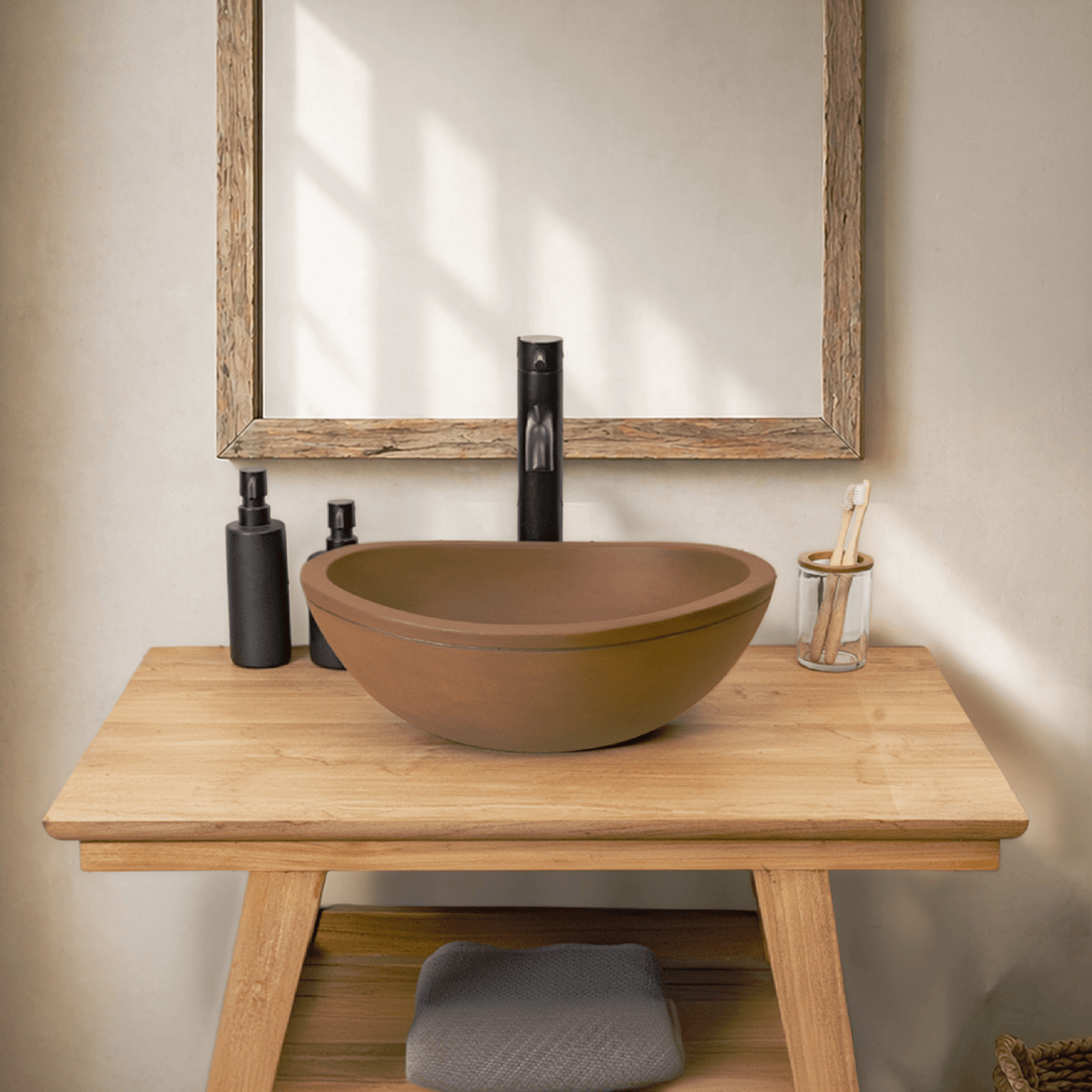 Small Danilo Cast Concrete Oval Vessel Sink - Vintage Brown