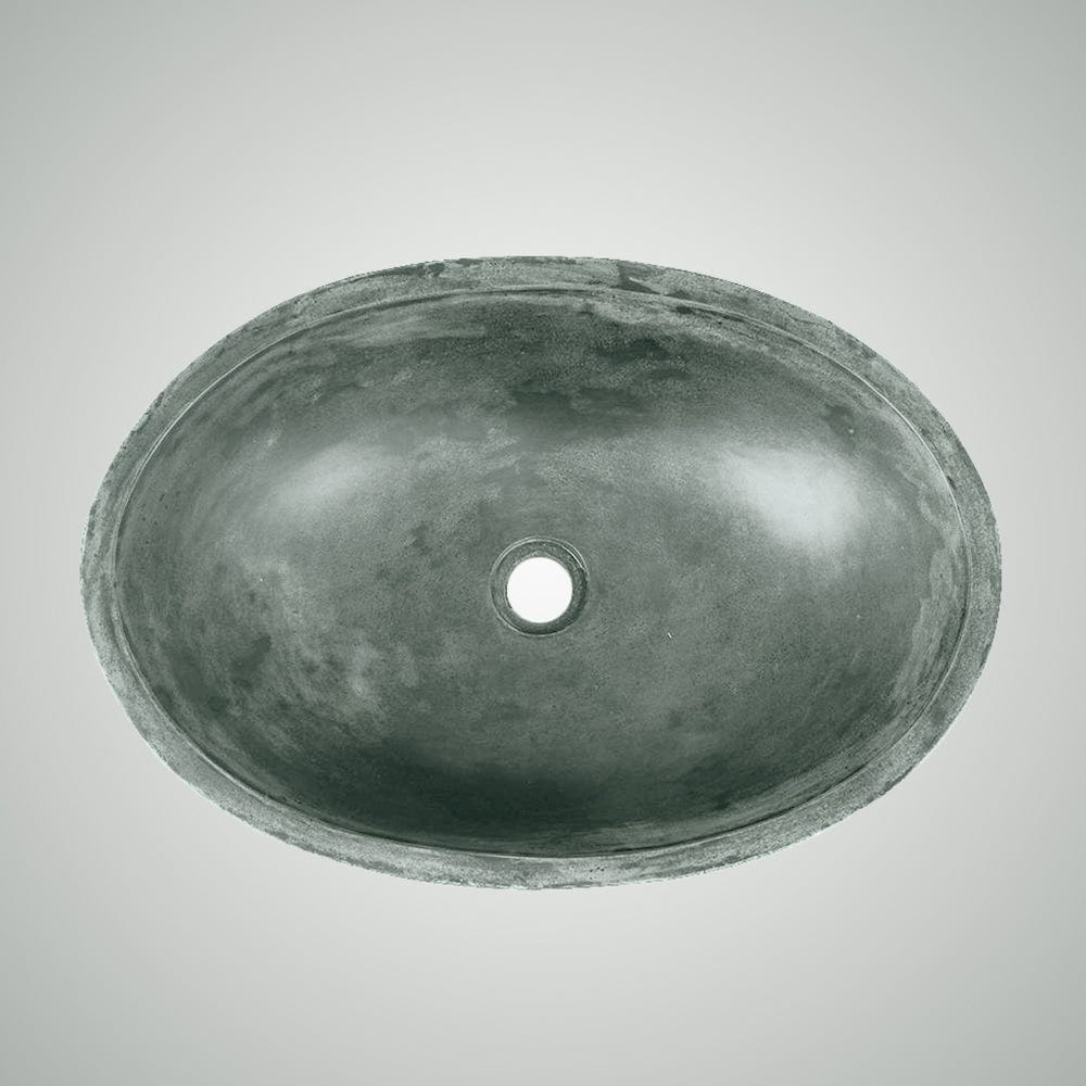 Small Lisman Oval Cast Concrete Vessel Sink - Copper Green