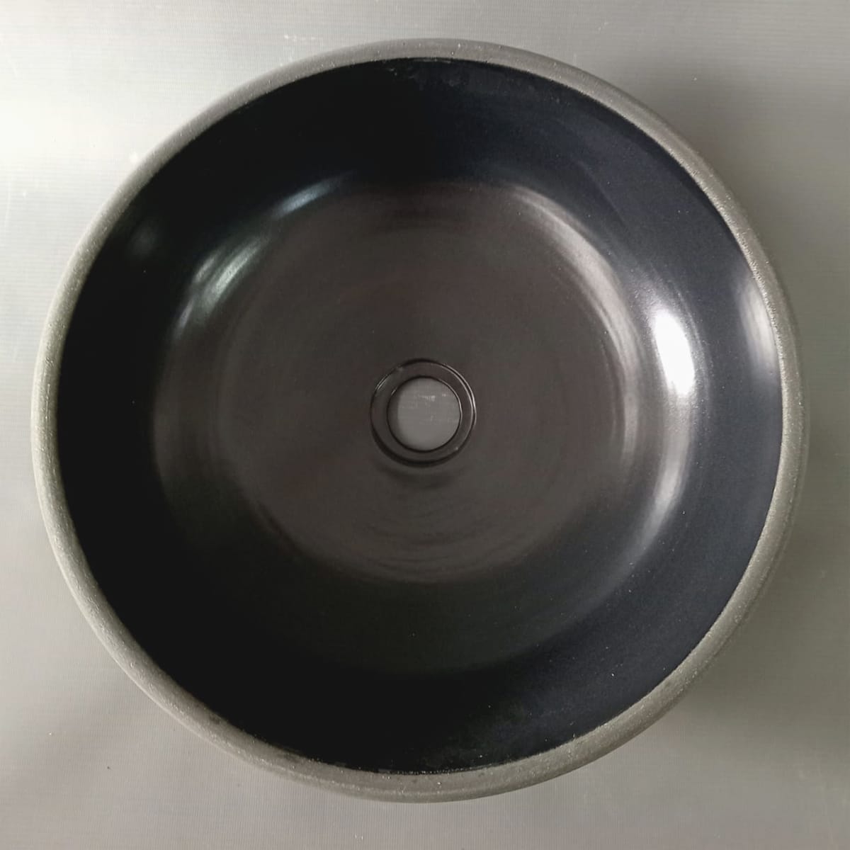 Tierra Round Vessel Ceramic Concrete Sink - Black Ceramic Interior with Grey Exterior