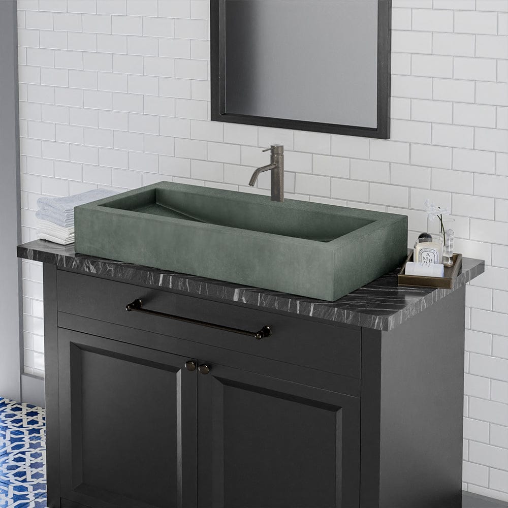 Toxey Rectangular Cast Concrete Vessel Sink - Copper Green