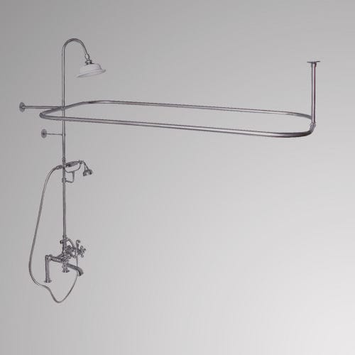 Traditional Deck-Mount Tub Faucet with Metal Hand Shower, Shower Rod, Riser and Shower Head