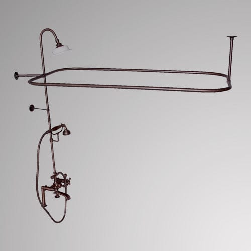 Traditional Deck-Mount Tub Faucet with Metal Hand Shower, Shower Rod, Riser and Shower Head