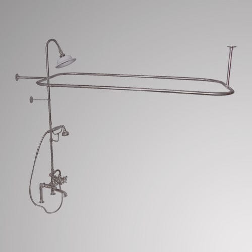 Traditional Deck-Mount Tub Faucet with Metal Hand Shower, Shower Rod, Riser and Shower Head