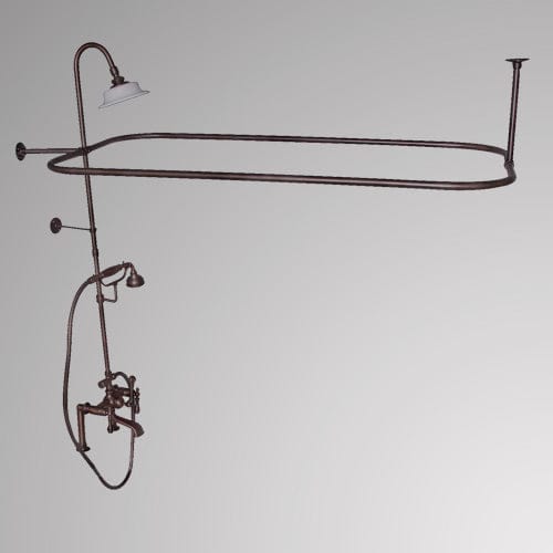 Traditional Deck-Mount Tub Faucet with Metal Hand Shower, Shower Rod, Riser and Shower Head