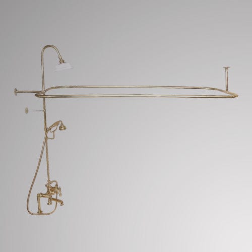 Traditional Deck-Mount Tub Faucet with Metal Hand Shower, Shower Rod, Riser and Shower Head