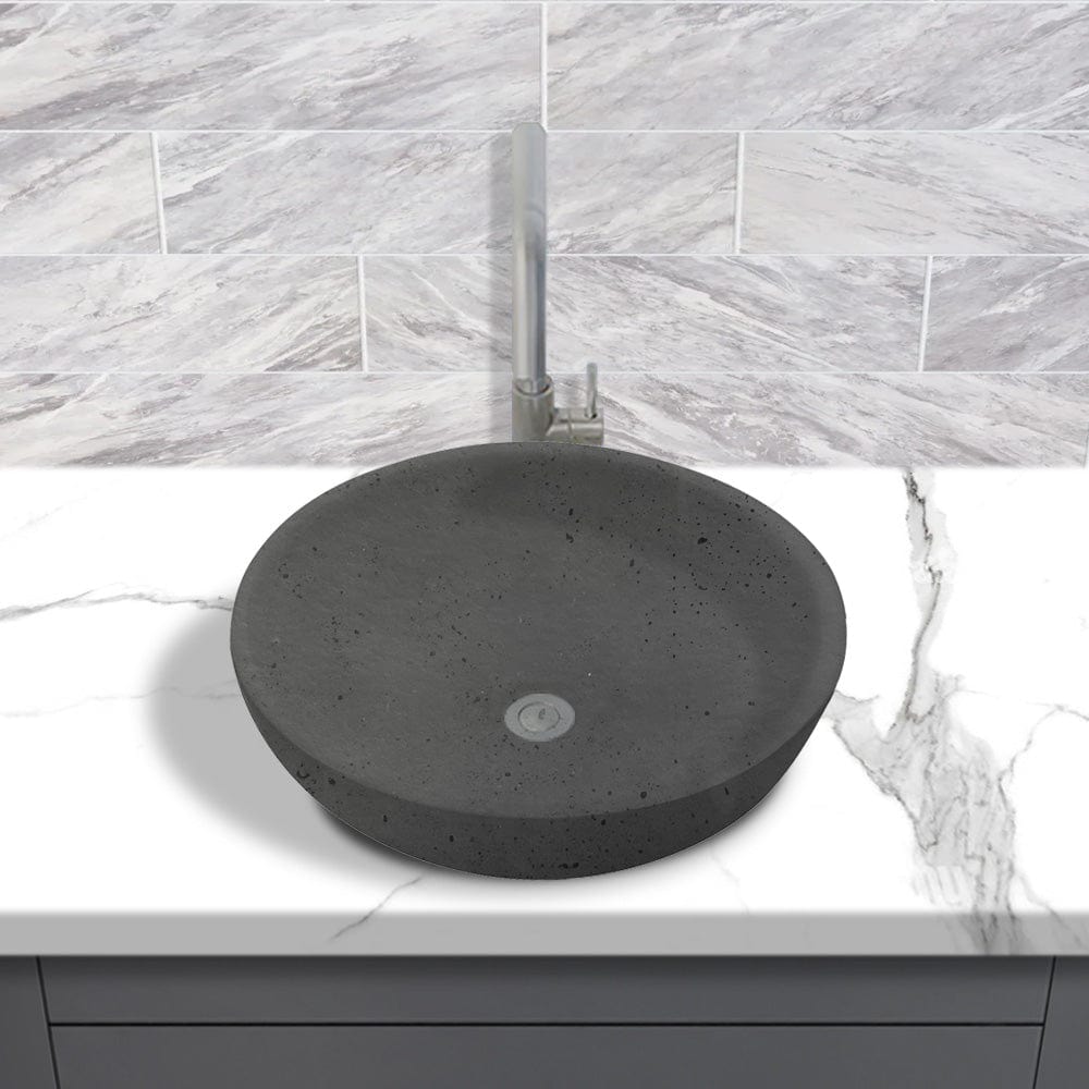Uncher Round Cast Concrete Vessel Sink - Black