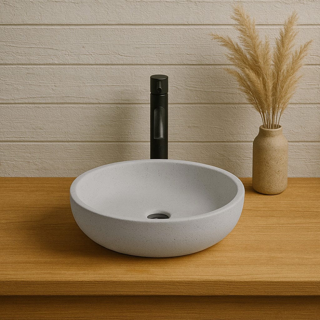 Uncher Round Cast Concrete Vessel Sink - Light Grey