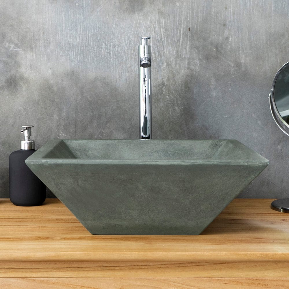 Uriah Square Cast Concrete Vessel Sink - Copper Green
