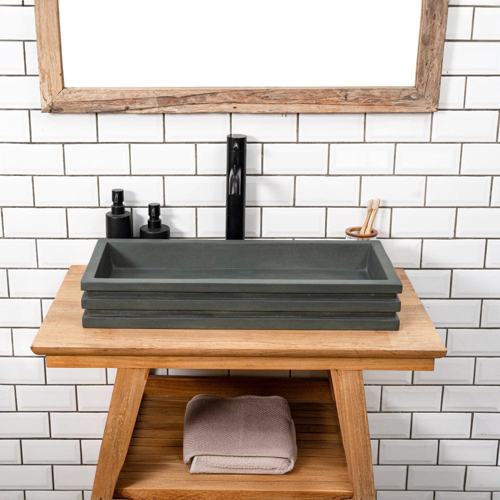 Urso Cast Concrete Rectangular Vessel Sink - Copper Green