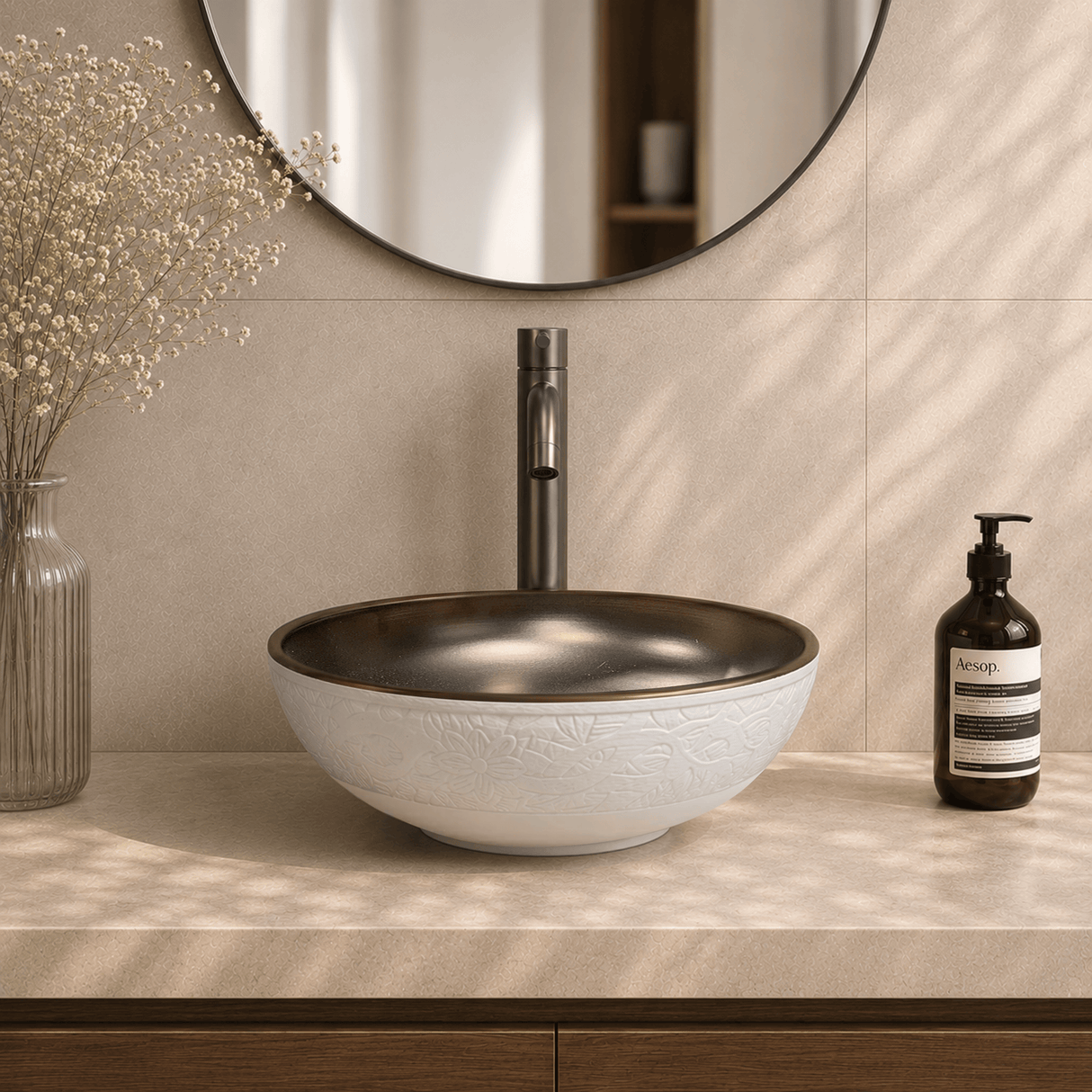 Valier Vitreous China Decorated Vessel Sink - Burnished Bronze Interior