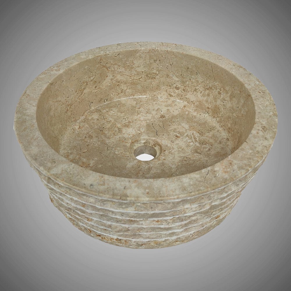 Vanester Marble Vessel Sink with Chiseled Exterior - Polished Cream Interior