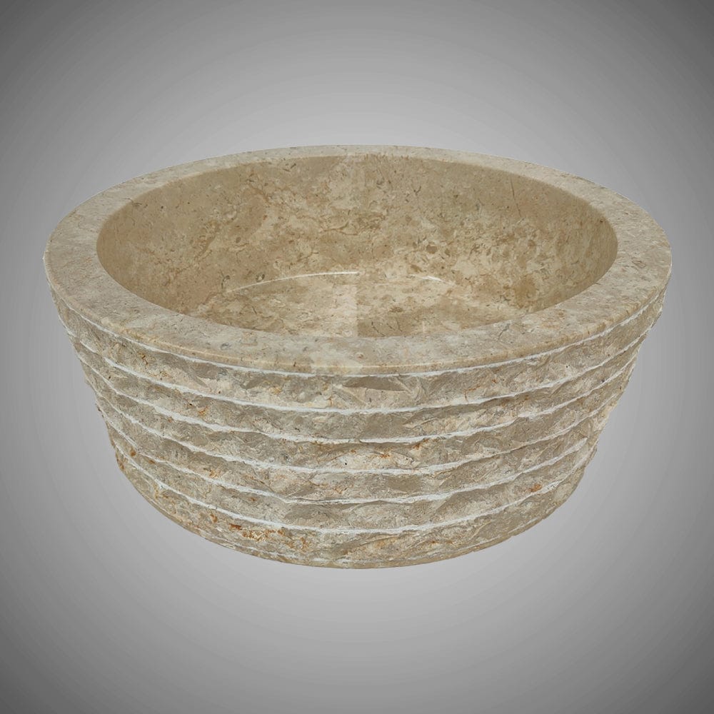 Vanester Marble Vessel Sink with Chiseled Exterior - Polished Cream Interior
