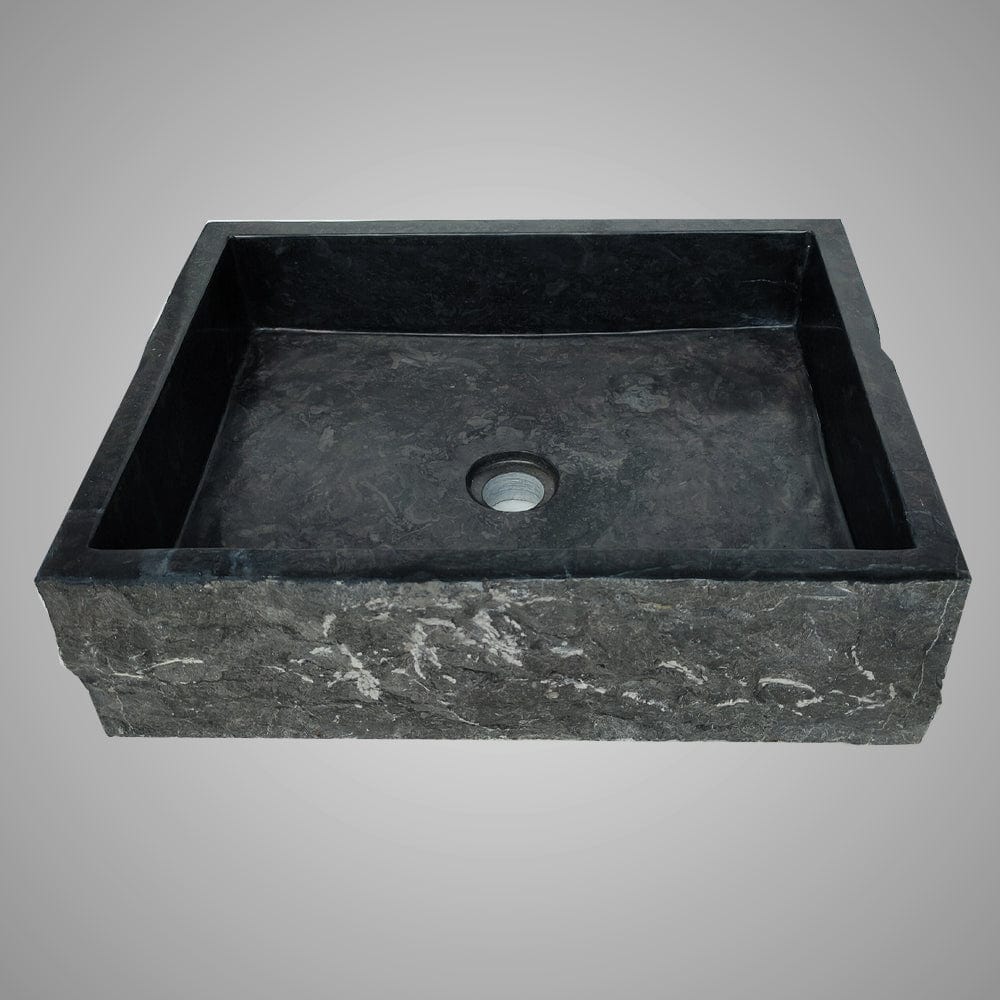 Velpa Marble Vessel Sink with Chiseled Exterior - Polished Black Interior
