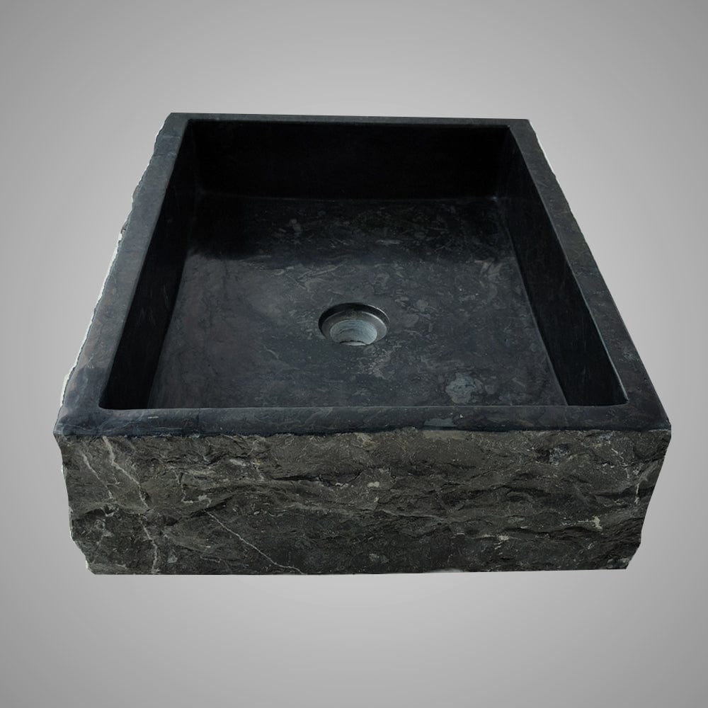 Velpa Marble Vessel Sink with Chiseled Exterior - Polished Black Interior