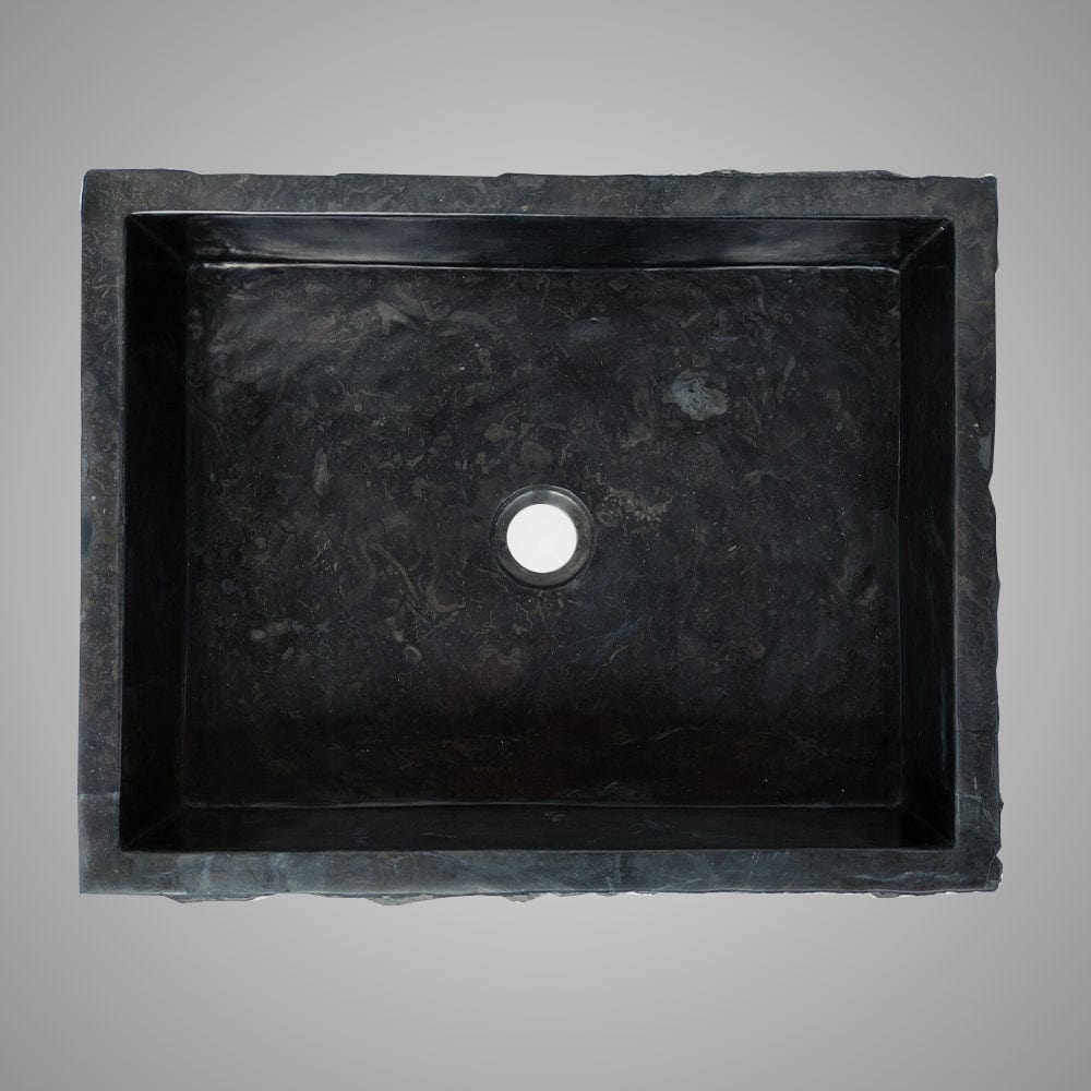 Velpa Marble Vessel Sink with Chiseled Exterior - Polished Black Interior