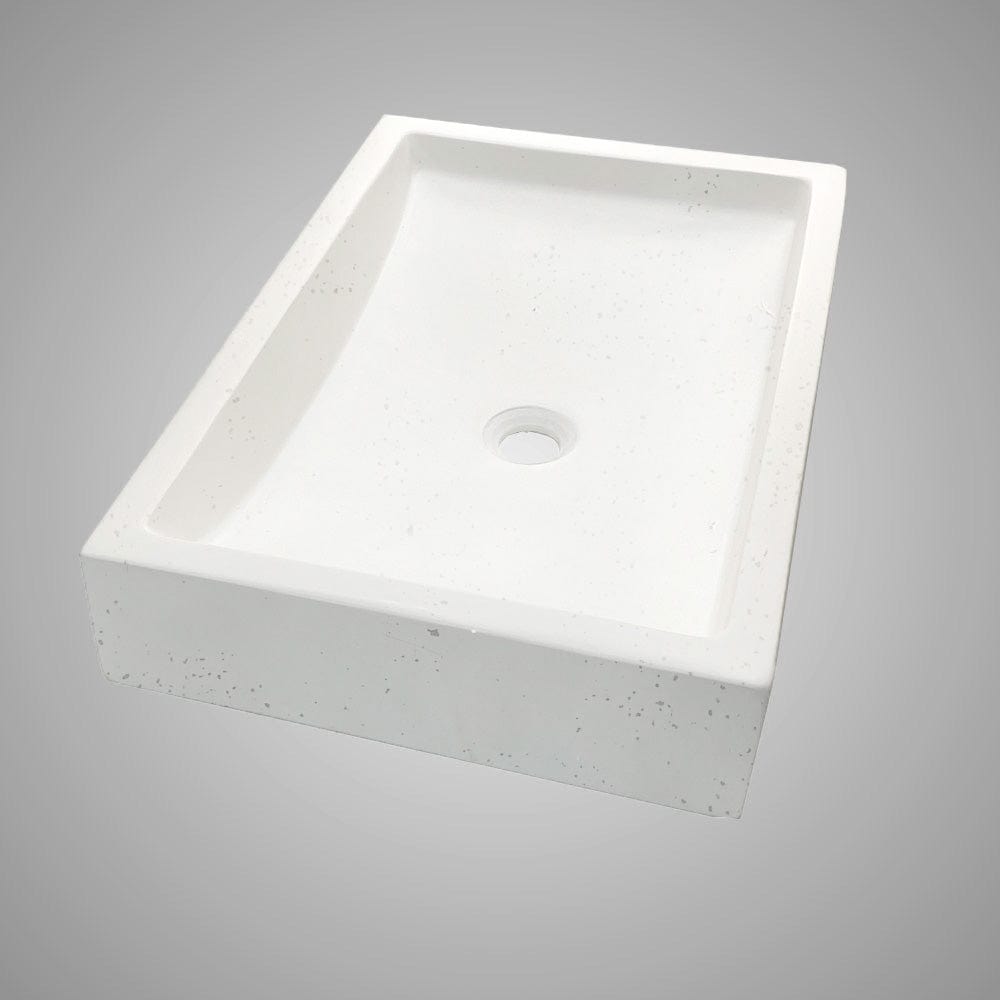 Zapen Rectangular Cast Concrete Vessel Sink - White