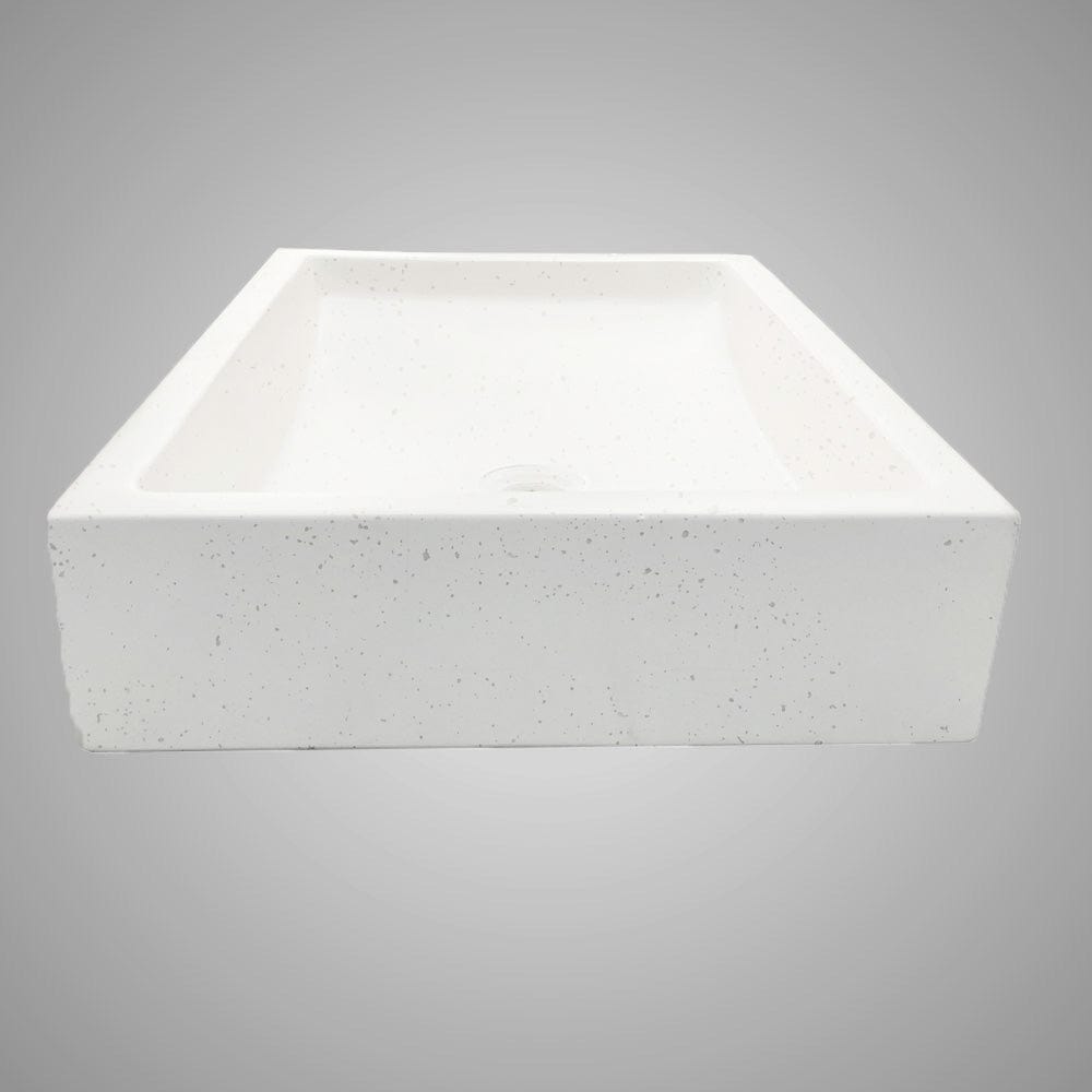 Zapen Rectangular Cast Concrete Vessel Sink - White