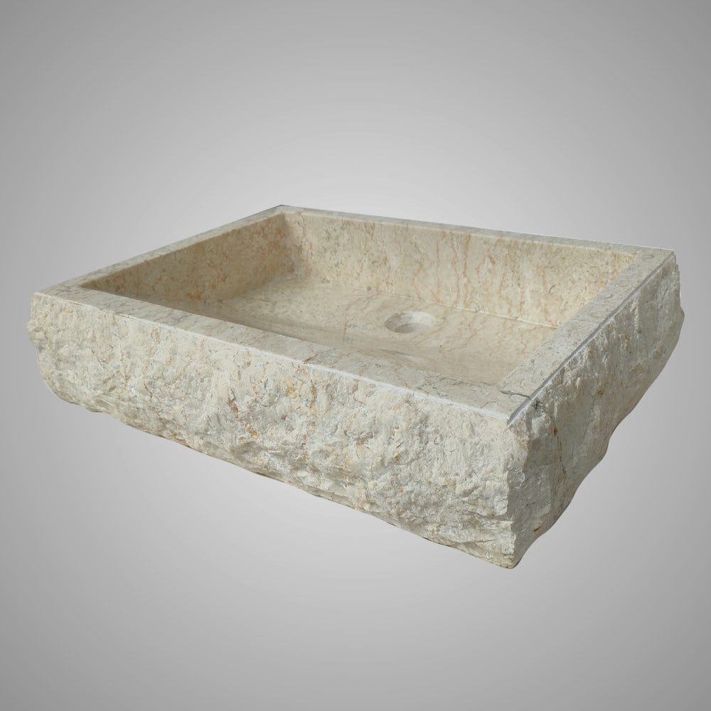 Zara Marble Vessel SInk with Chiseled Exterior - Cream