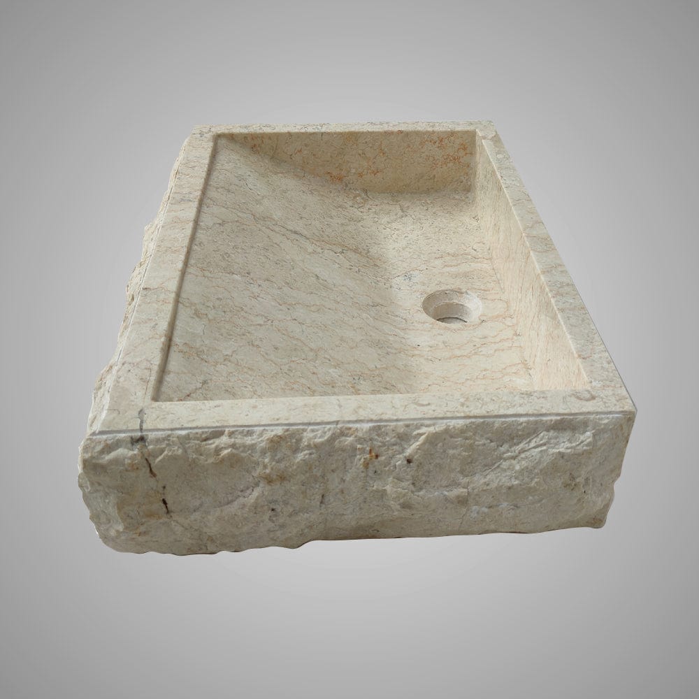 Zara Marble Vessel SInk with Chiseled Exterior - Cream