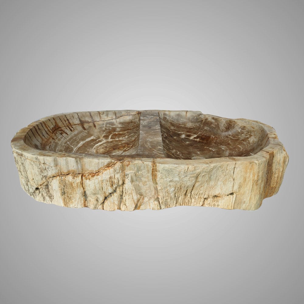 Zarnesta Petrified Wood Double-Bowl Vessel Sink - Polished Brown Interior