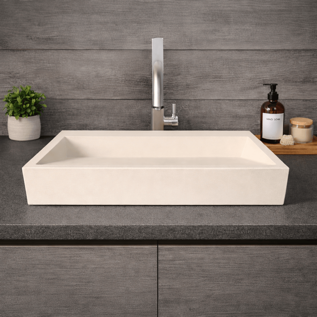 Zedley Rectangular Cast Concrete Vessel B-Grade Sink - Cream