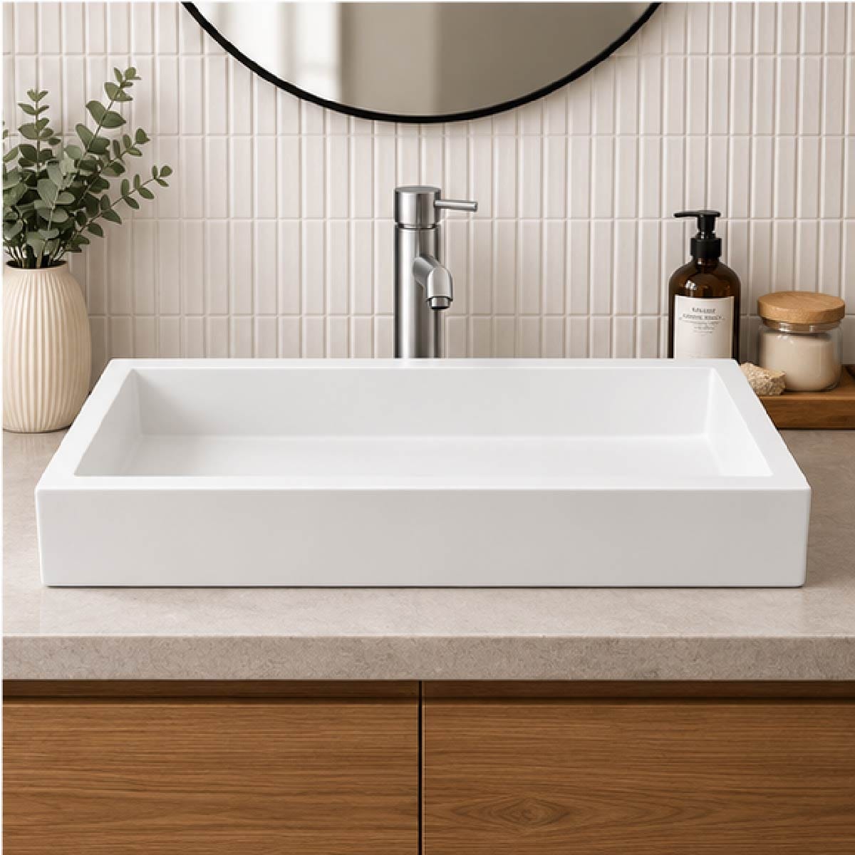 Zedley Rectangular Cast Concrete Vessel B-Grade Sink - White