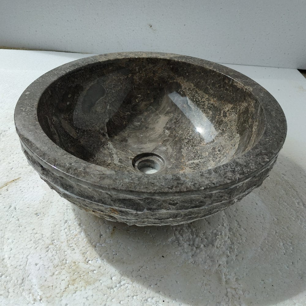 Zelma Marble Vessel Sink with Chiseled Exterior - Polished Black Interior