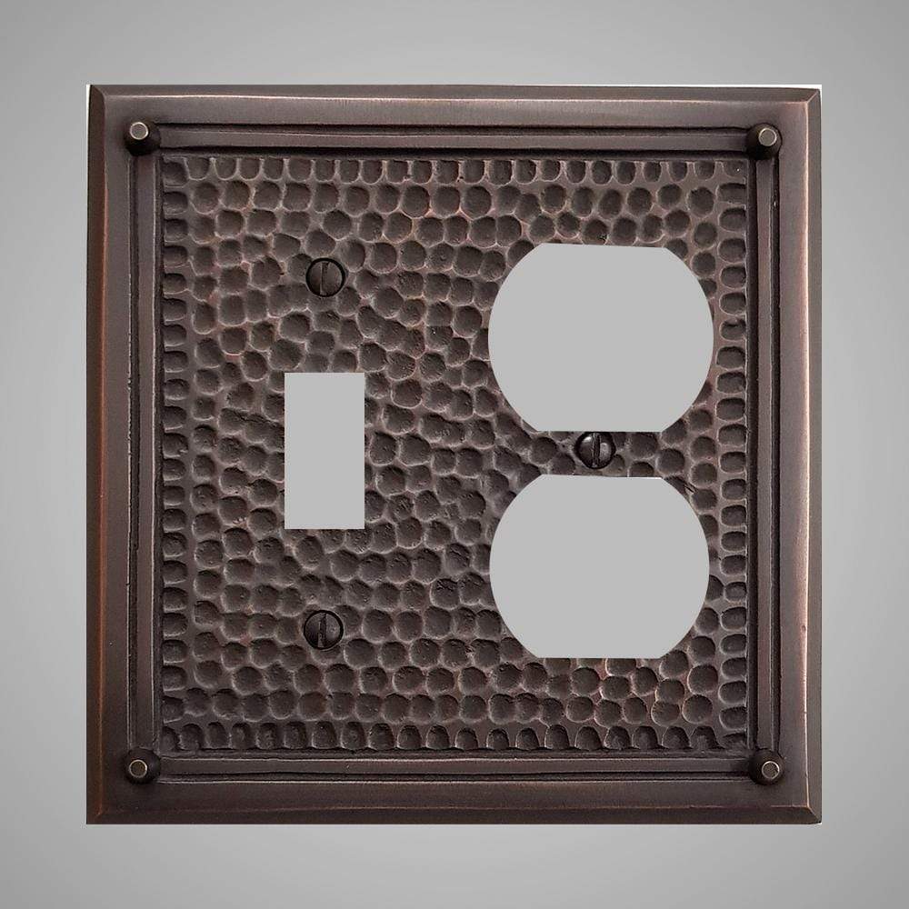 1 Toggle, 1 Duplex Wall Switch Plate - Framed Hammered Design
